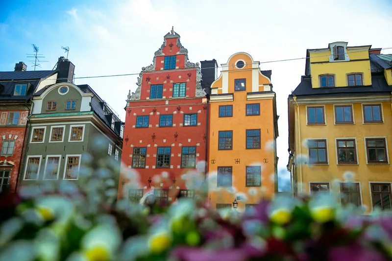 Stortorget facades and flowers, Stockholm